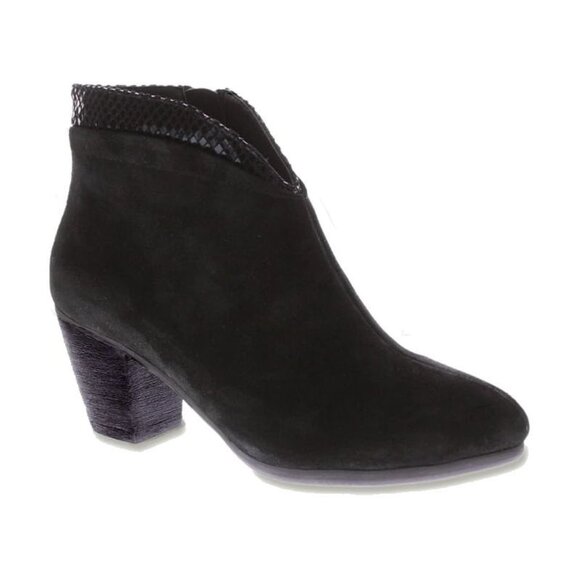 Spring Step Shoes - NEW Azura Spring Step Women Visconti Black Suede Zip Dress V Collared Bootie